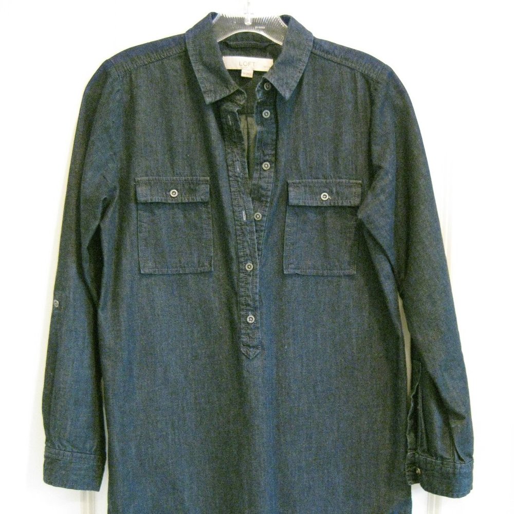 ANN TAYLOR LOFT Tunic Length Denim Shirt SP